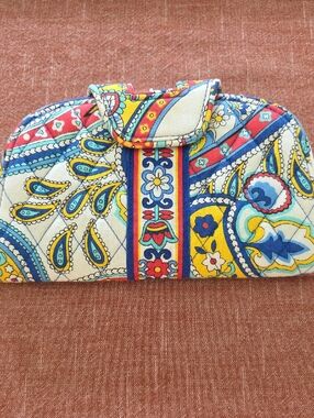 Vera Bradley Quilted Paisley Floral Clutch - Blue, Yellow, Red, Cream